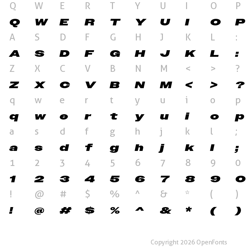 Character Map of Owners XWide Black Italic