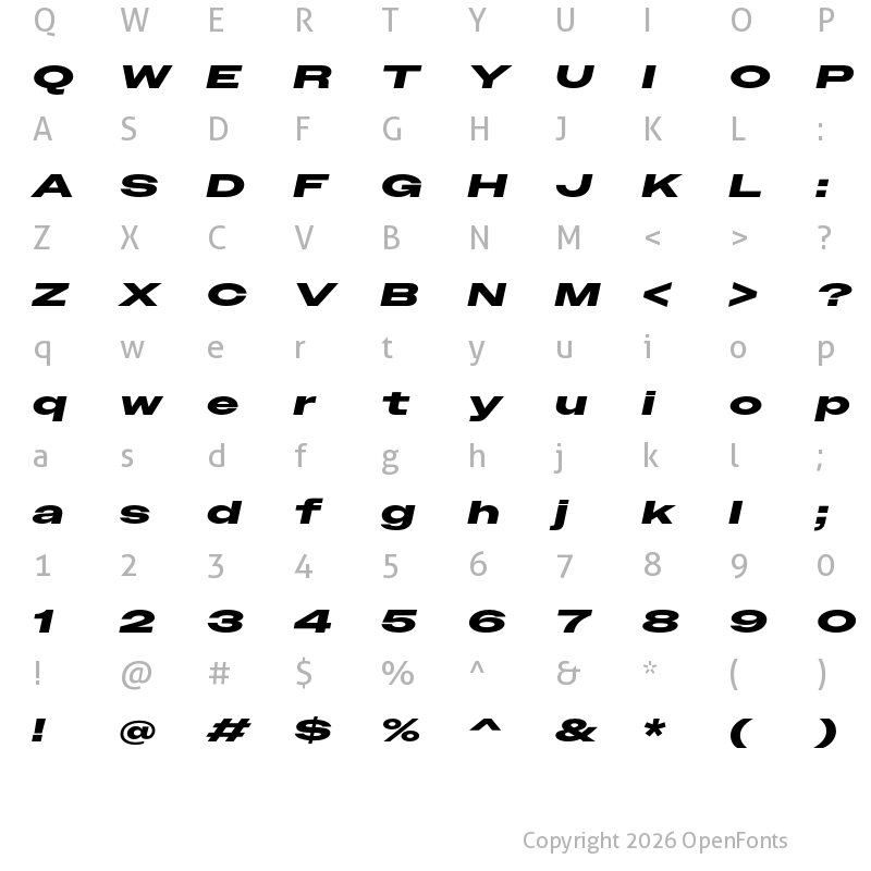 Character Map of Owners XXWide Bold Italic