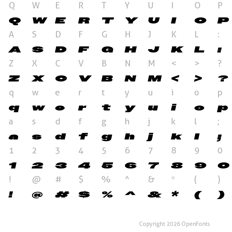 Character Map of Owners XXWide XBlack Italic