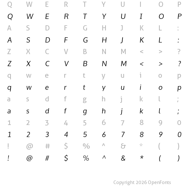 Character Map of Oxygen-Sans Sans-Book-Oblique
