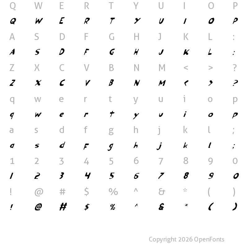 Character Map of Ozymandias Italic Italic
