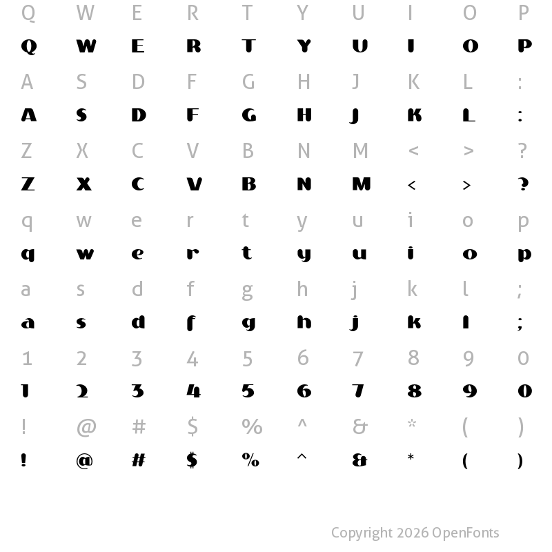 Character Map of P22 Akebono Regular