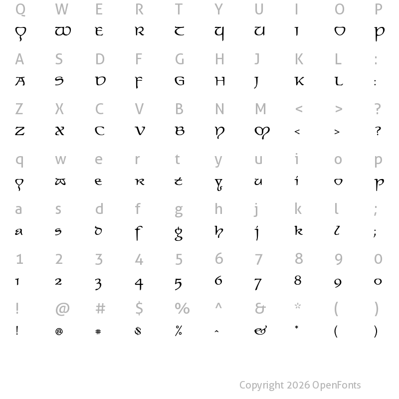 Character Map of P22 Elven Regular