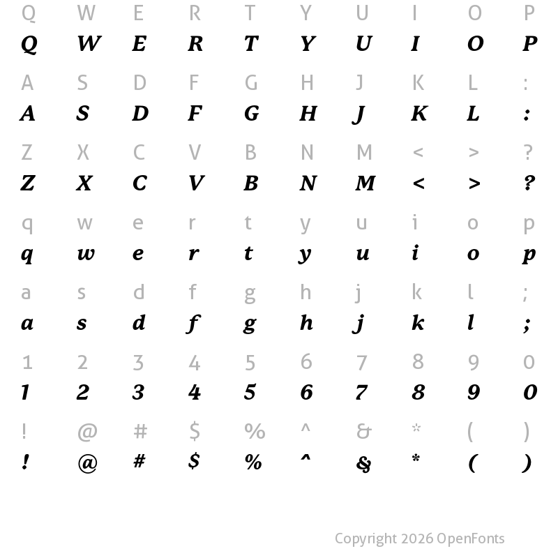 Character Map of P22 Mackinac Pro Extra Bold Italic