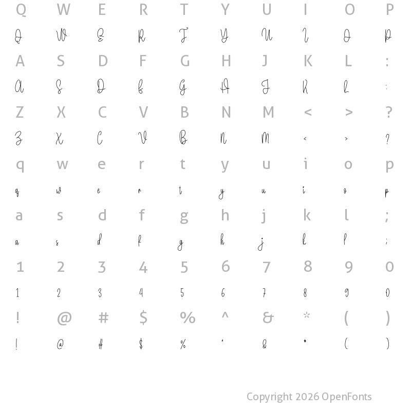 Character Map of Package Regular