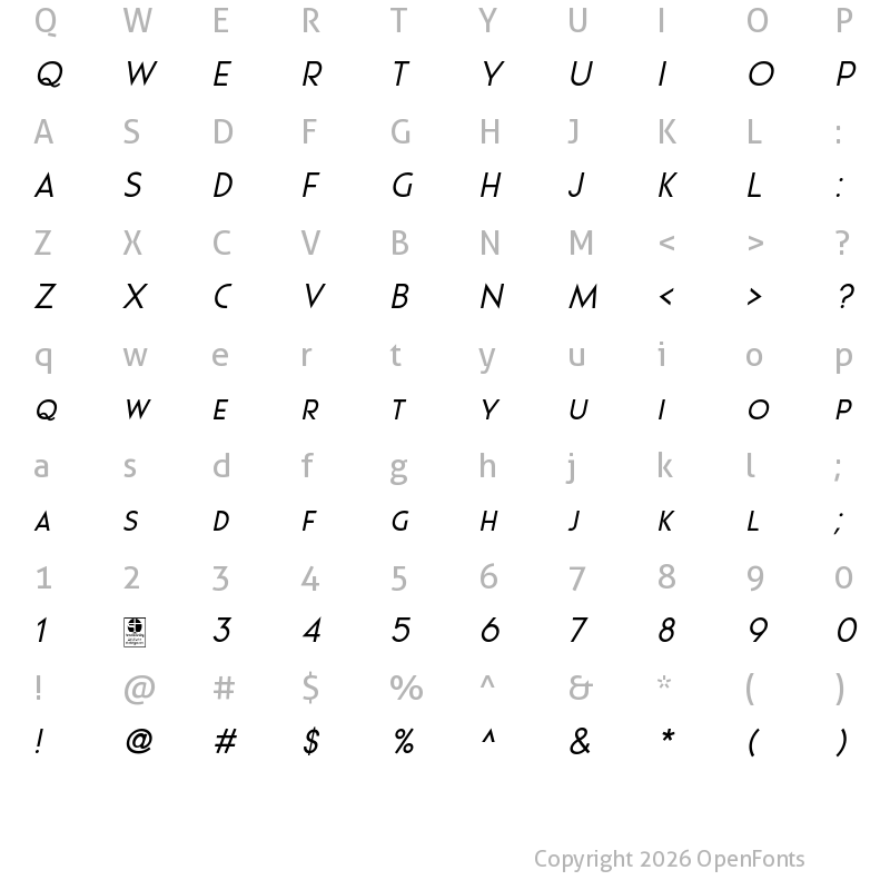 Character Map of Pages Grotesque Demo Italic