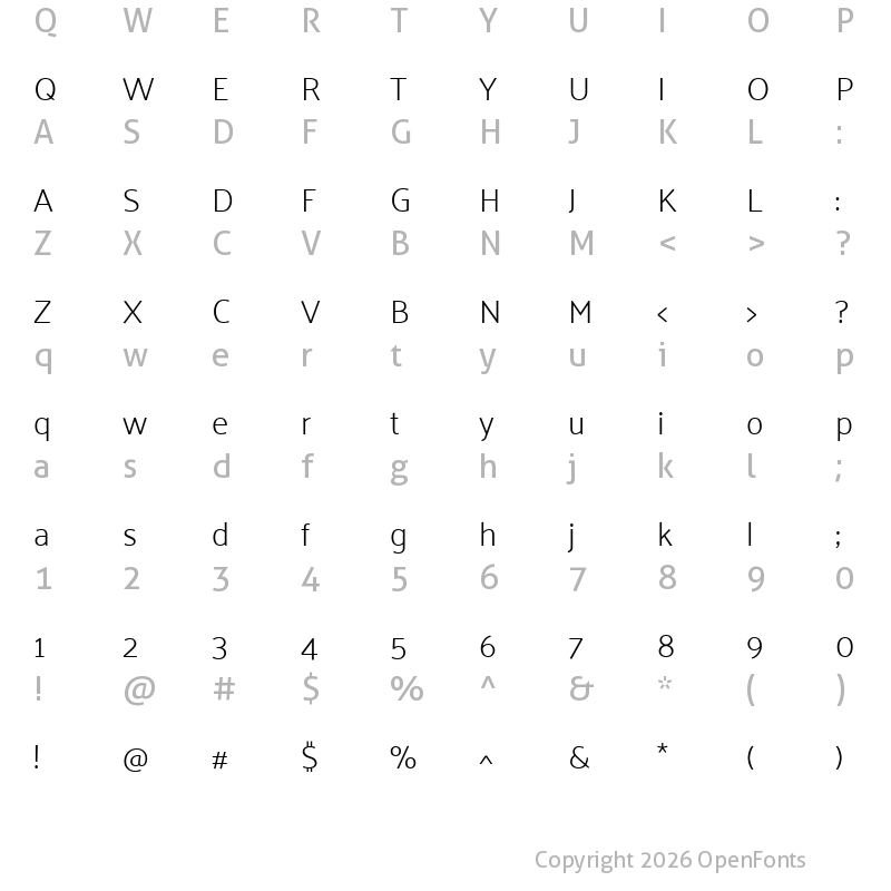 Character Map of Palanquin ExtraLight
