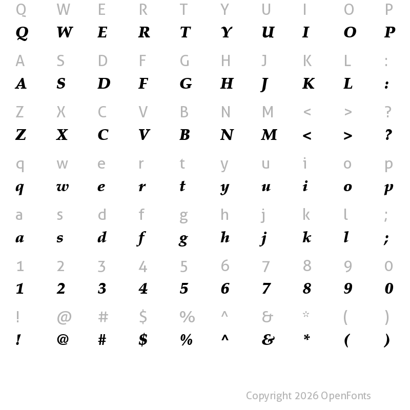 Character Map of Palatino LT Black Italic