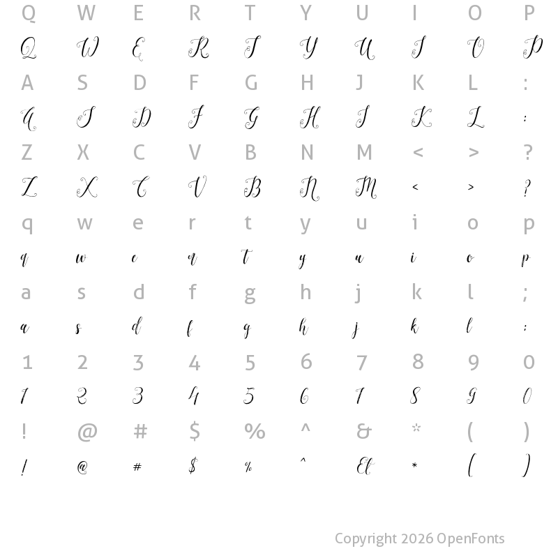 Character Map of Palestine Script Regular