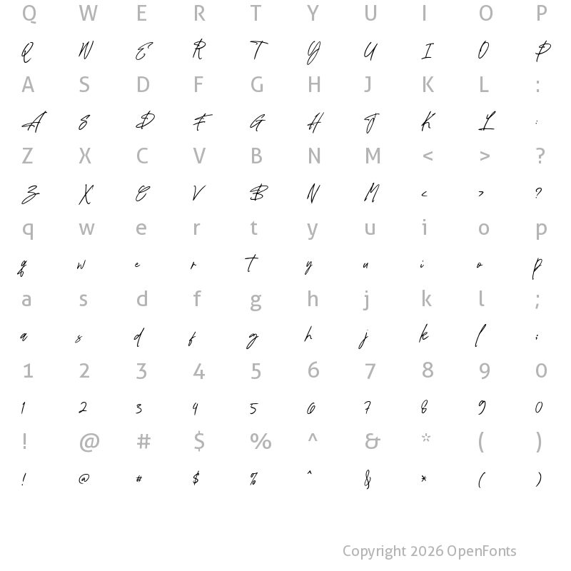 Character Map of Palosty Signature Regular