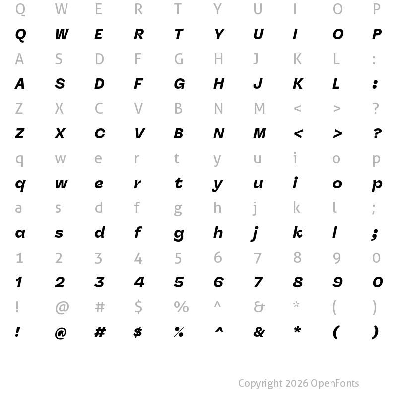 Character Map of Panel Sans Black Italic