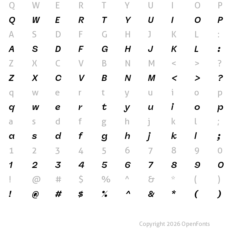 Character Map of Panel Sans Bold Italic