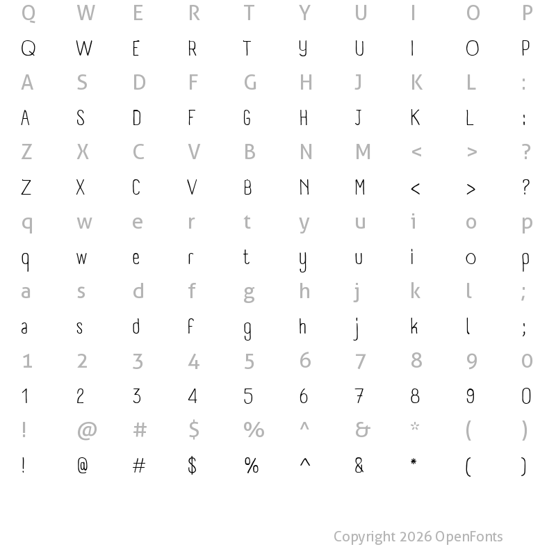 Character Map of Panforte Condensed Light