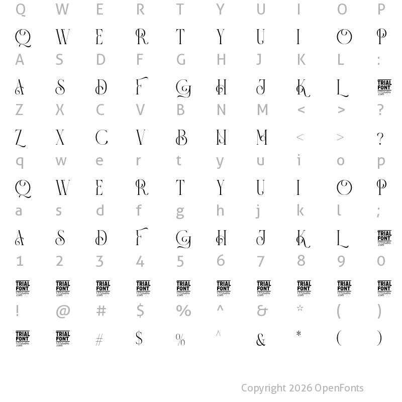 Character Map of Panorama Ligatures Demo Light