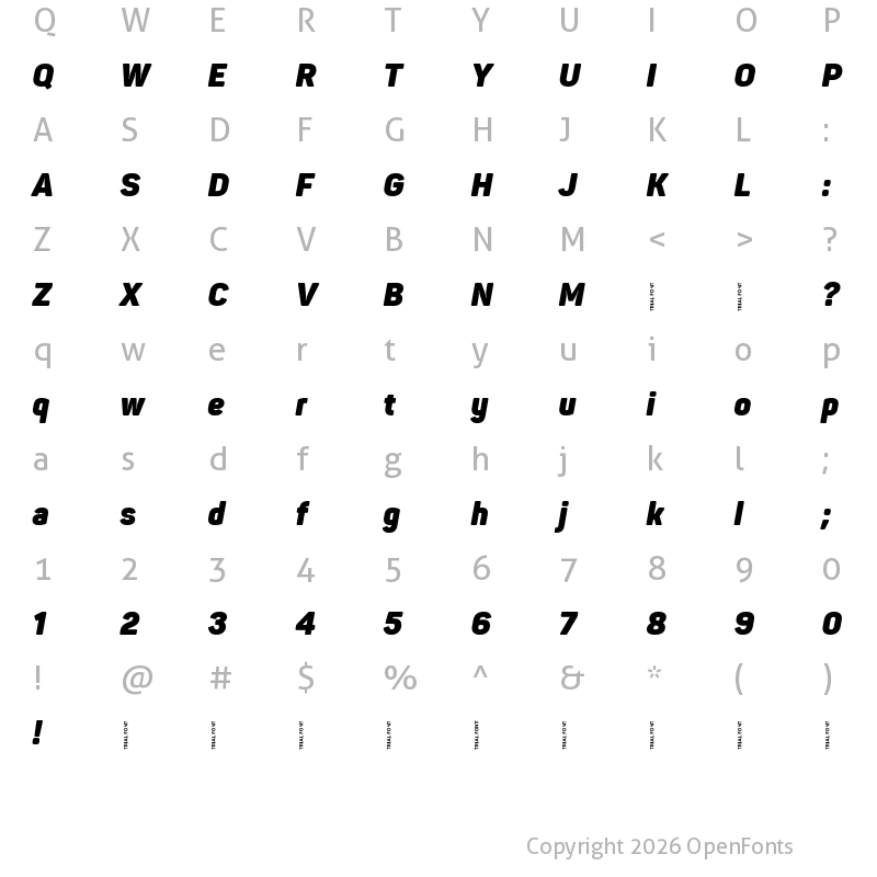 Character Map of Panton Narrow-Trial Heavy Italic