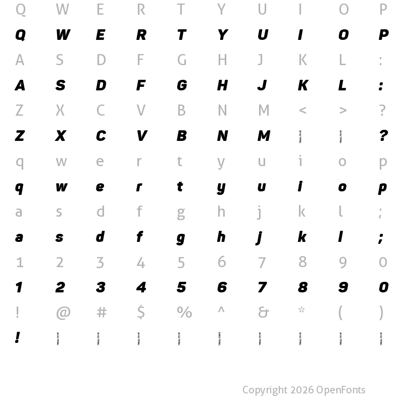 Character Map of Panton-Trial Black Italic