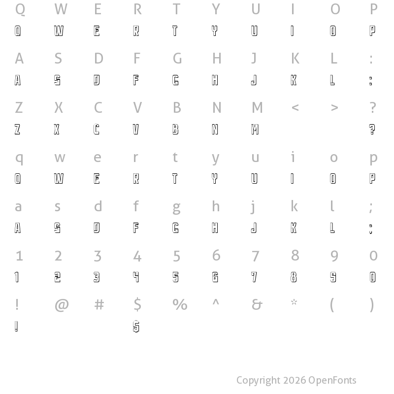 Character Map of Panzer 3D Condensed