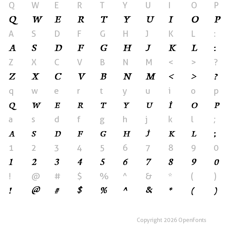 Character Map of Papillons Italic