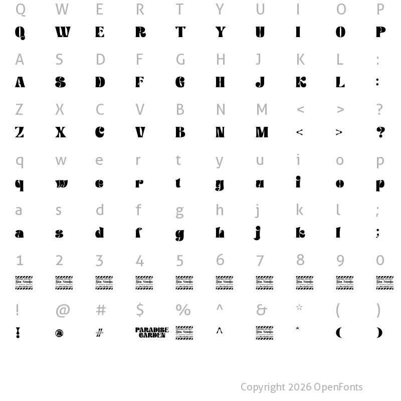 Character Map of Paradise Garden Personal Use Regular