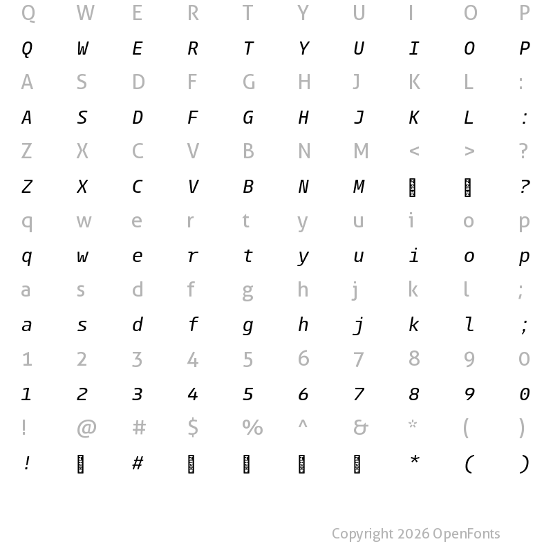 Character Map of ParadroidMono Soft Trial Italic