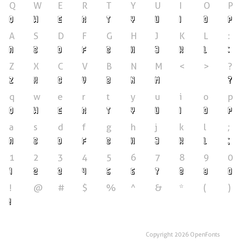 Character Map of Paraglide 3D Hollow Regular