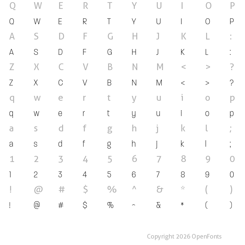Character Map of Paralucent Condensed Extra Light