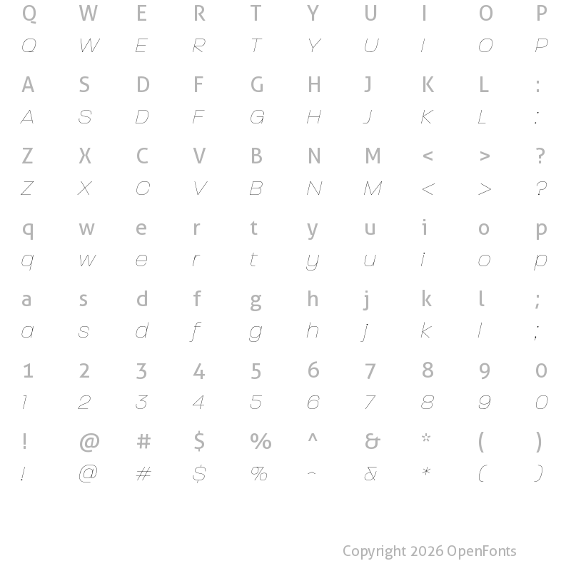 Character Map of Paralucent Thin Italic