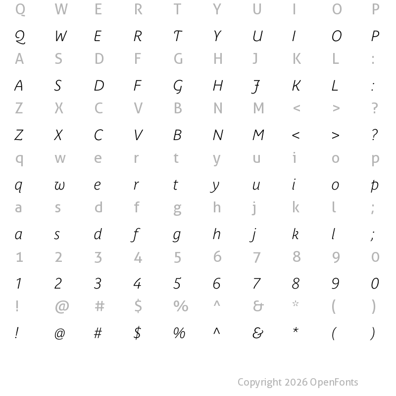 Character Map of Parisine Plus Std Clair Bold Italic