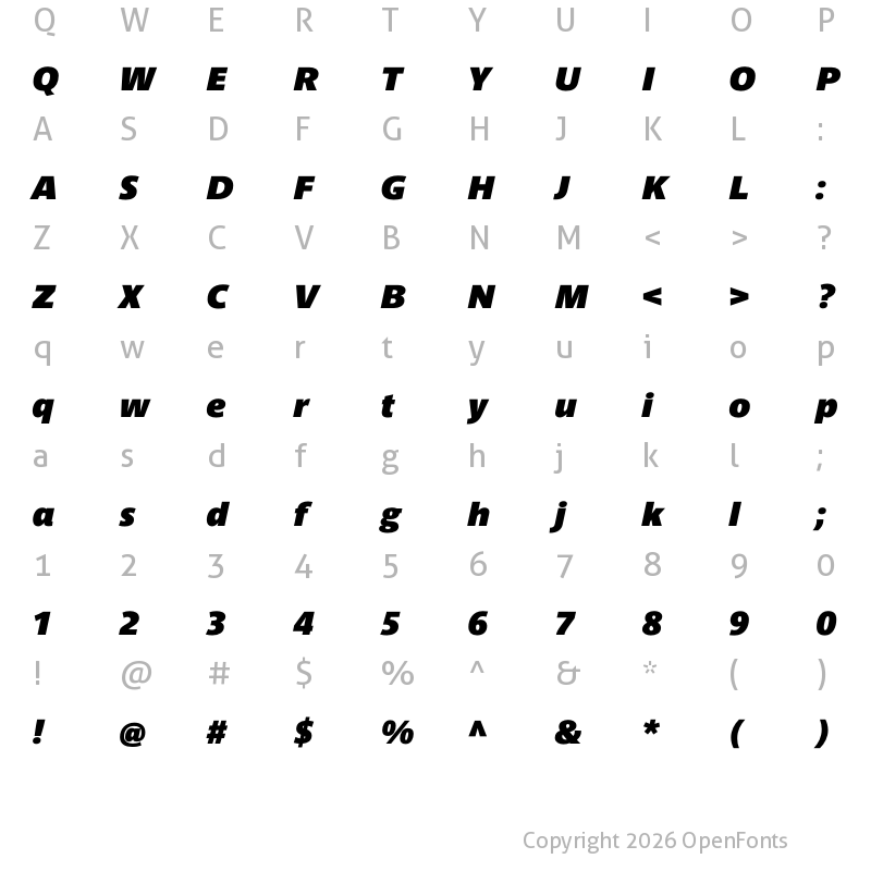 Character Map of Parisine Std Sombre Bold Italic