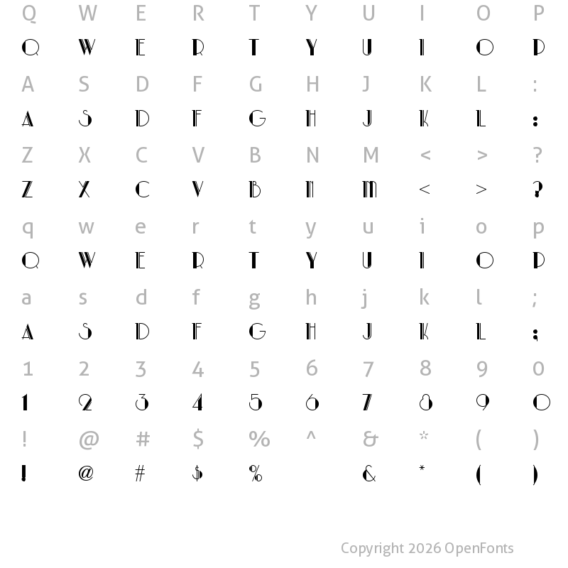 Character Map of Park Lane NF Regular