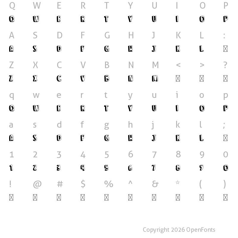 Character Map of Party Kiwari Regular
