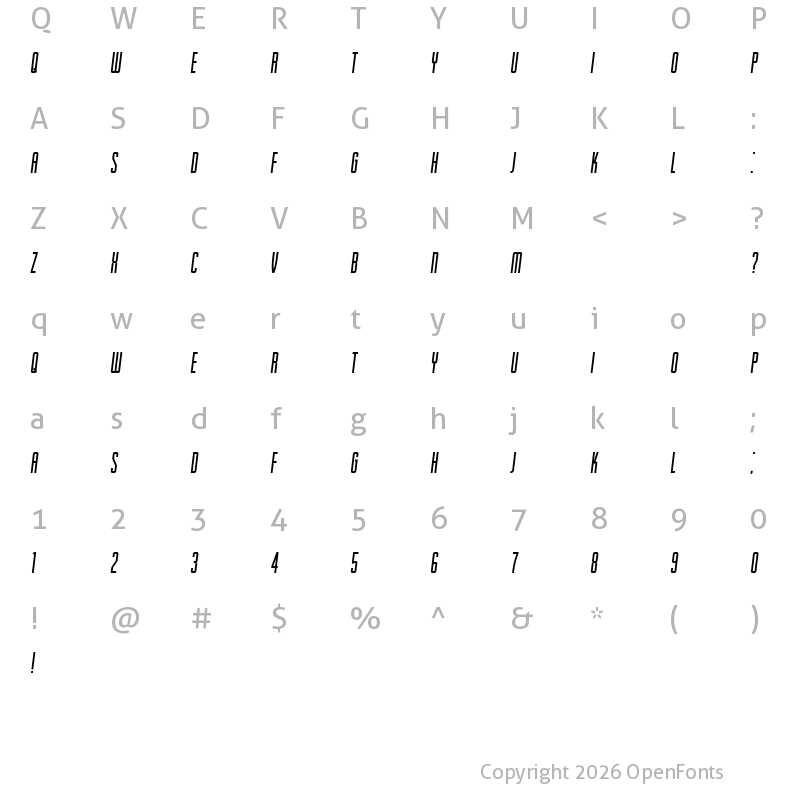 Character Map of Passionate Relationship Italic