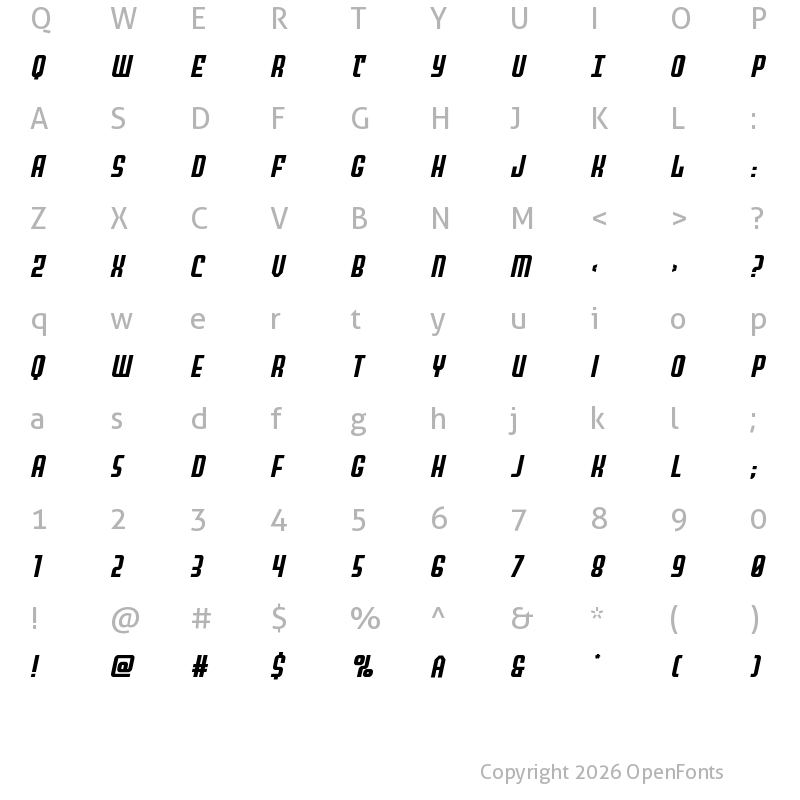 Character Map of Peace & Houston Expanded Ital Regular
