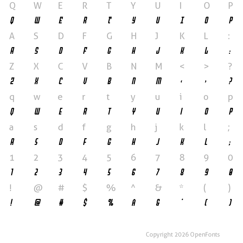 Character Map of Peace & Houston Title Italic Regular