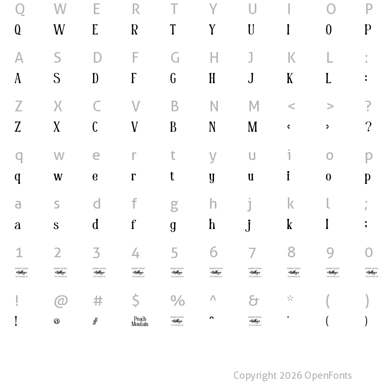 Character Map of Peach Montain Personal Use Regular