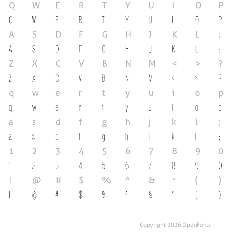 Character Map of Pennypacker Compressed Extra Light