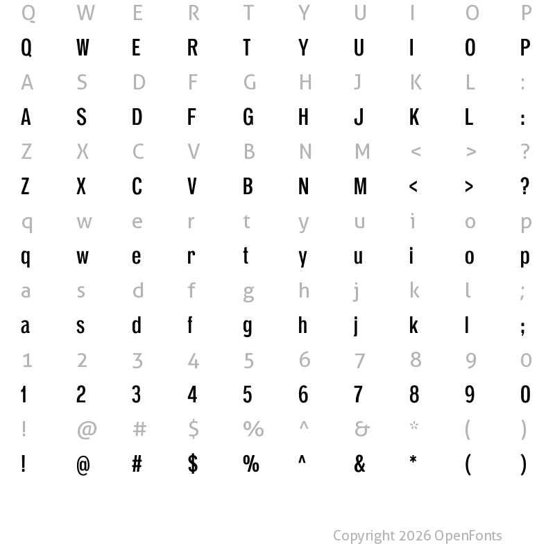 Character Map of Pennypacker Compressed Medium