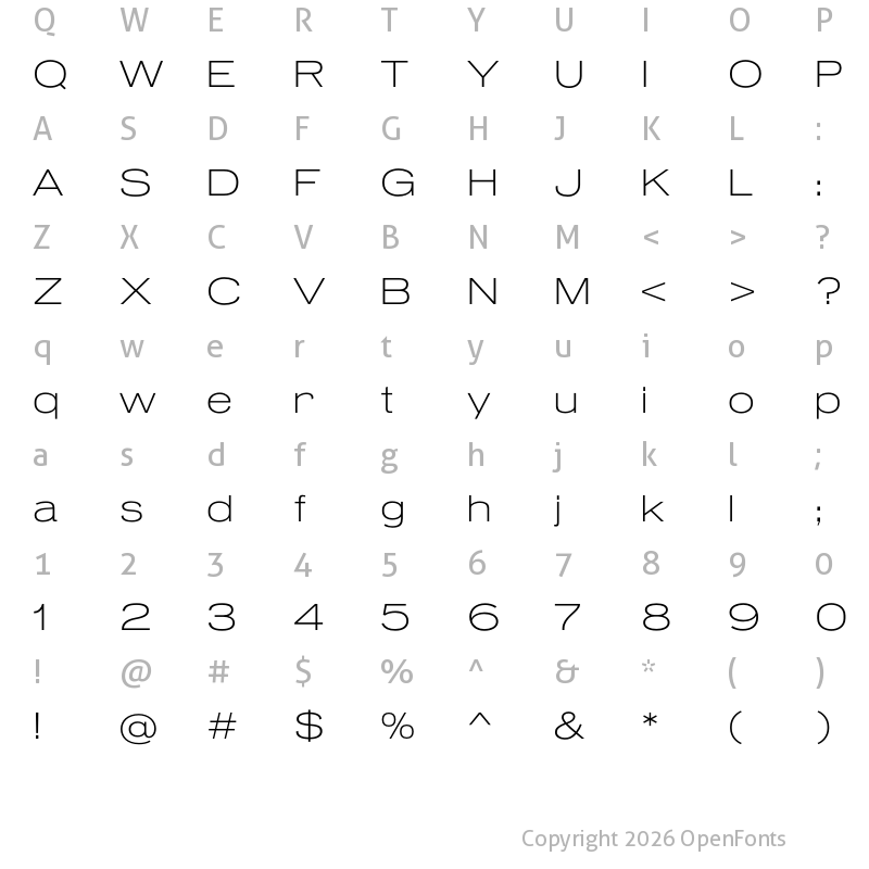 Character Map of Pennypacker Wide Light