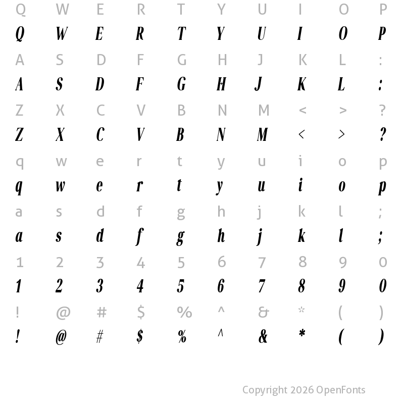 Character Map of Perfectly Nostalgic Condensed Black Italic Condensed Black Italic