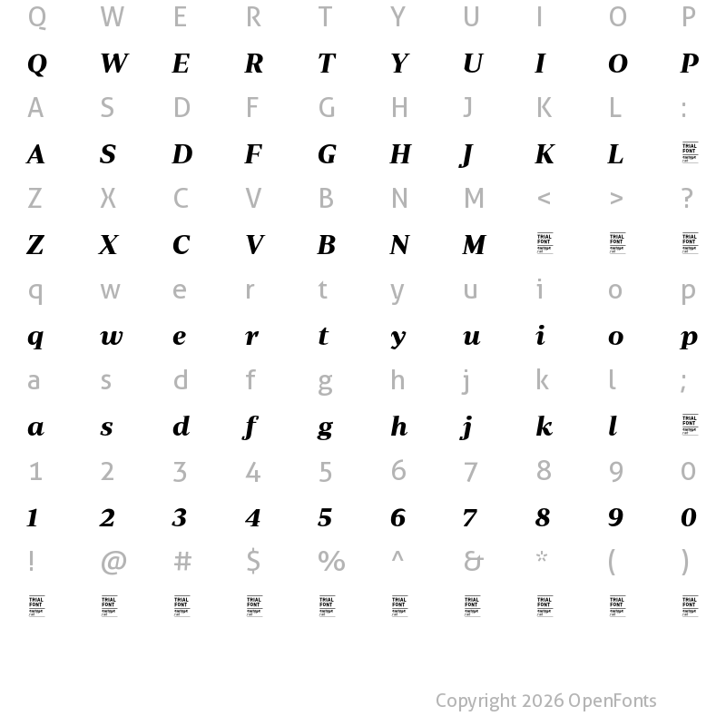 Character Map of Periodico Display TRIAL Bold Italic