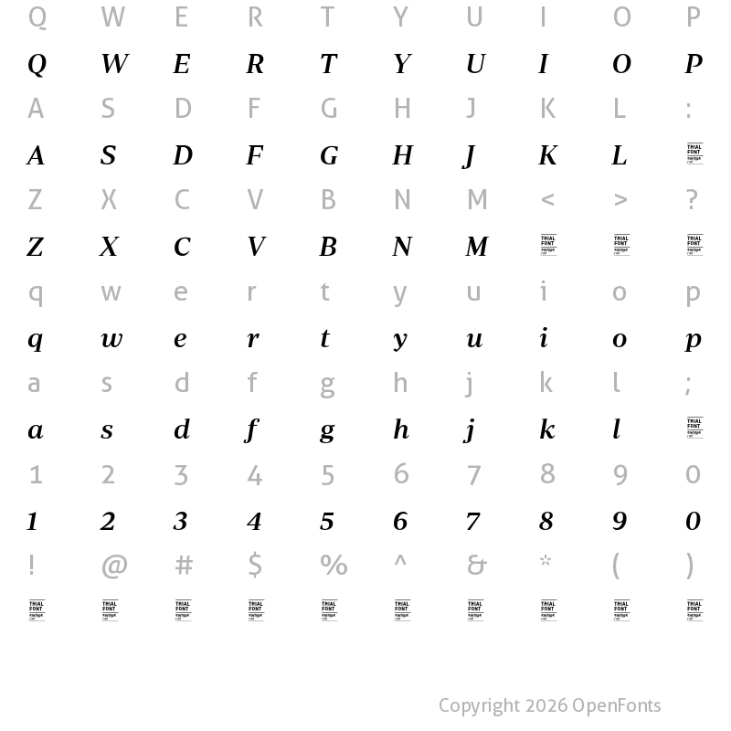 Character Map of Periodico Display TRIAL Medium Italic