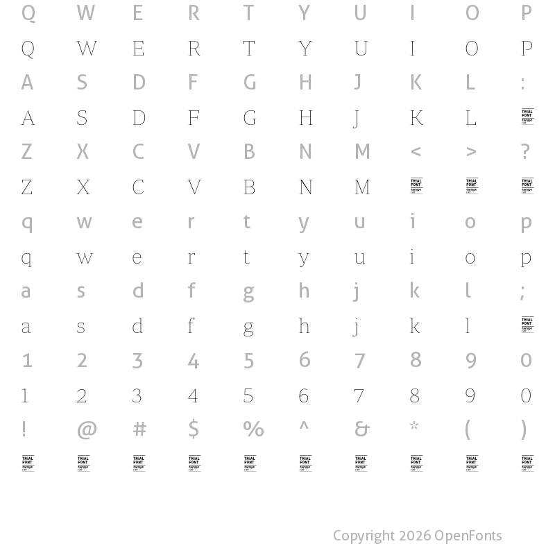 Character Map of Periodico Display TRIAL Thin