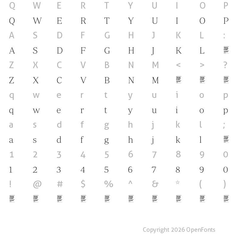 Character Map of Periodico Display TRIAL UltraLight