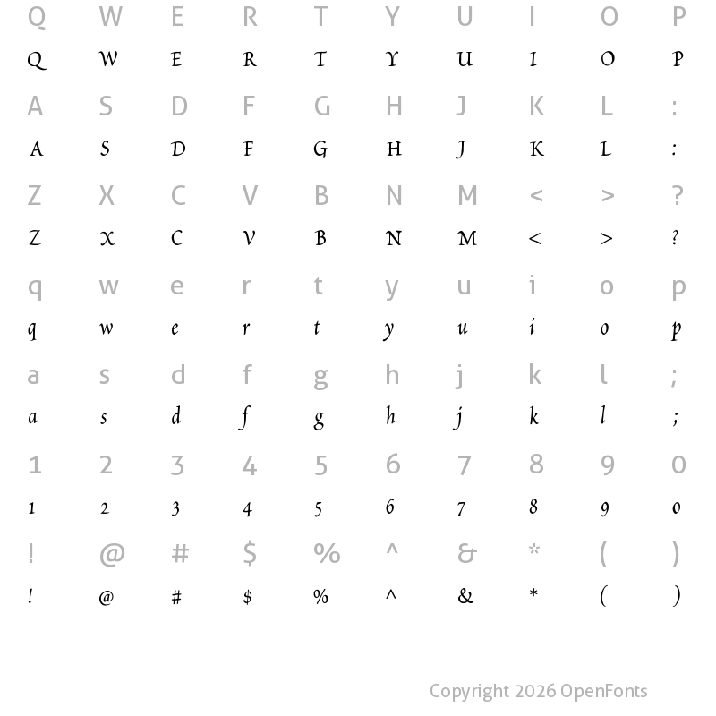 Character Map of Petitscript Medium