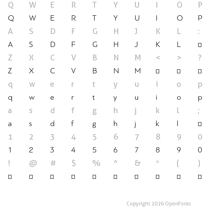 Character Map of PF Bague Sans Pro Light