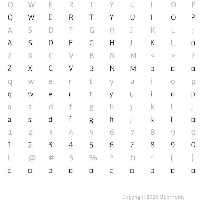 Character Map of PF Centro Sans Pro Light
