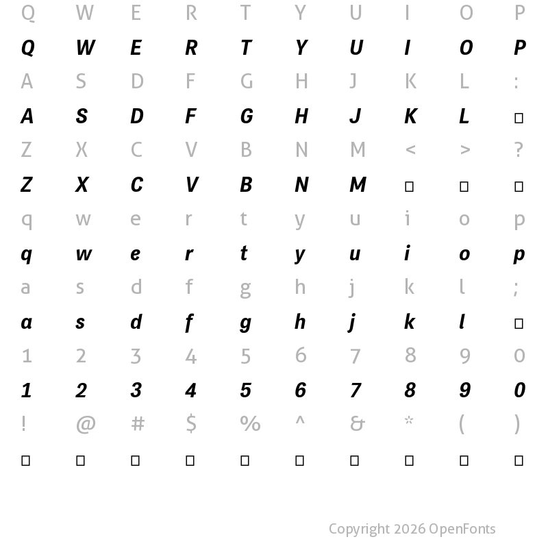Character Map of PF Das Grotesk Pro Bold Italic