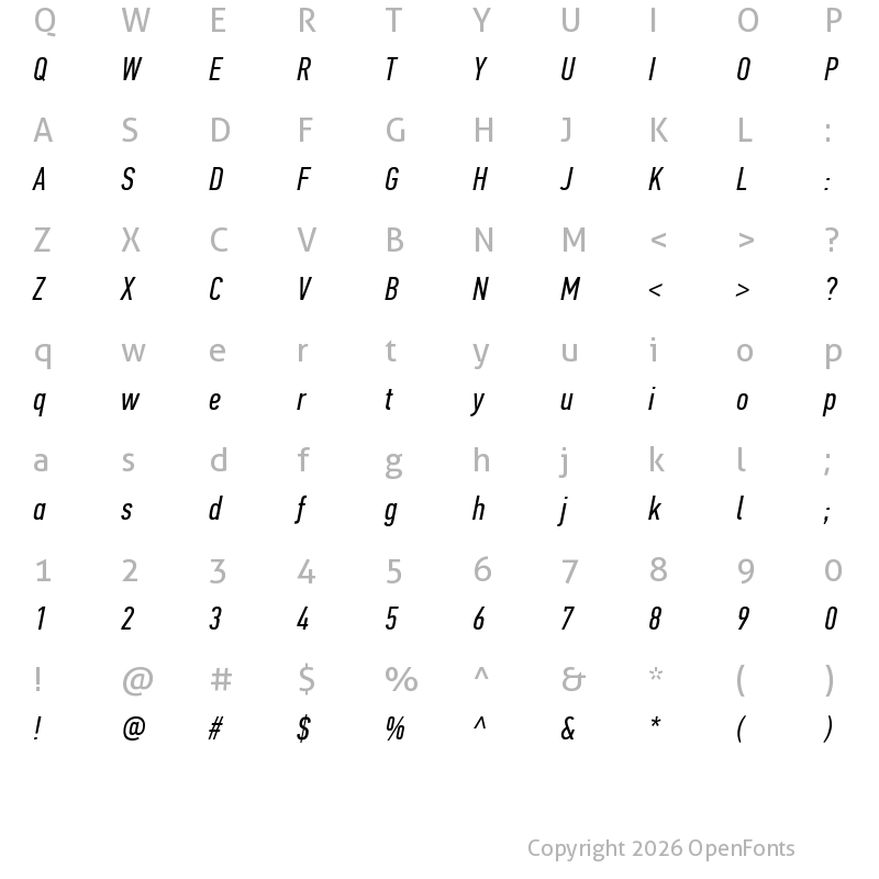 Character Map of PF Din Text Comp Pro Italic