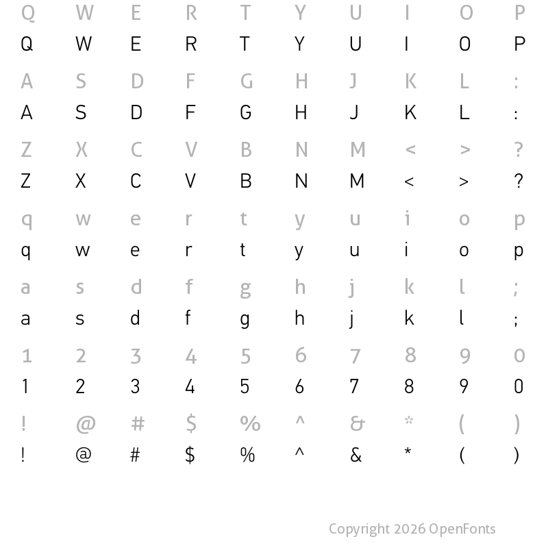 Character Map of PF Din Text Universal Light