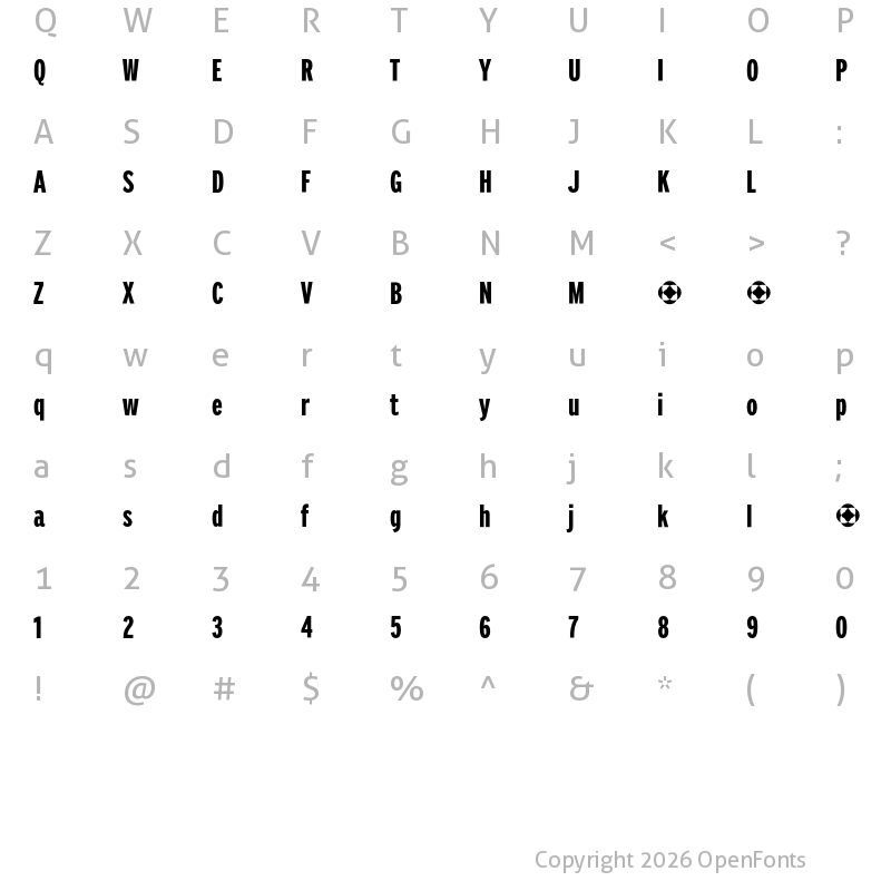 Character Map of PF Grand Gothik Compressed Bold